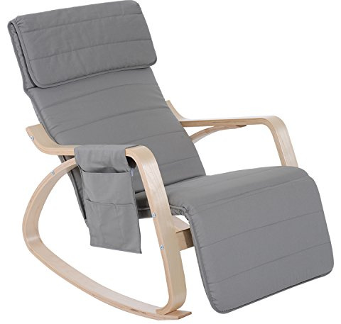 HOMCOM Fauteuil à Bascule Fauteuil Allaitement Relax Salon avec Repose-Pieds réglable, Poche latérale et Appui-tête, Rocking Chair pour Chambre, 66 x 90 x 92,5 cm Gris