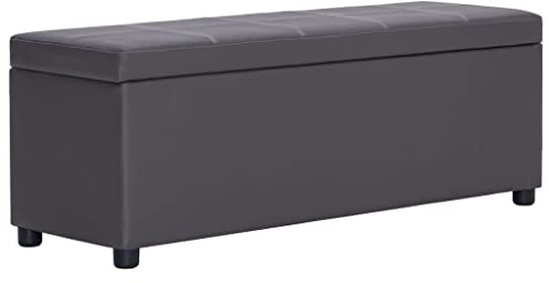 vidaXL Bank mit Staufach Sitzbank Sitzhocker Sitztruhe Flurbank Truhenbank Aufbewahrungsbox Truhe Spielzeugkiste Polsterbank 116cm Grau Kunstleder
