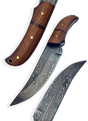 DELLINGER Skinner Couteau en acajou et Damas en acier de Damas Lame 110 mm