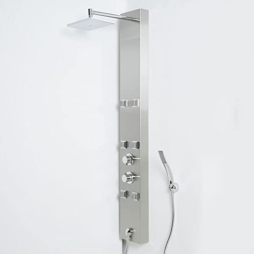 Milano Easton Exposed Thermostatic Shower Tower Panel Rainfall Head Handset Body Jets - Chrome