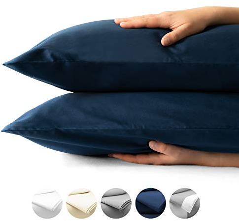 bo&button® Kissenbezug 40x80 cm, 2er Set, Mako Satin Bio Baumwolle - echte Luxusqualität, Navy/Dunkelblau/Marineblau