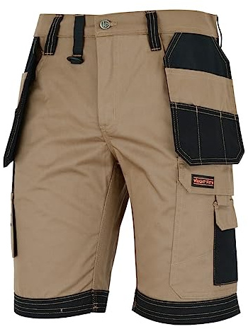 WrightFits Men Holster Work Shorts - Heavy Duty Safety Combat Cargo Summer Shorts - Multi Pockets - Triple Stitched - Durable Workwear Khaki 36 W