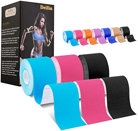 Deilin Kinesiotapes (6m*5cm Ungeschnittene Rolle), wasserfestes & elastisches Kinesiologie Tape, hautfreundlich Kinesio Tapes für den Sport, für Knie, Schulter und Ellenbogen, Muskelstraffende Bänder