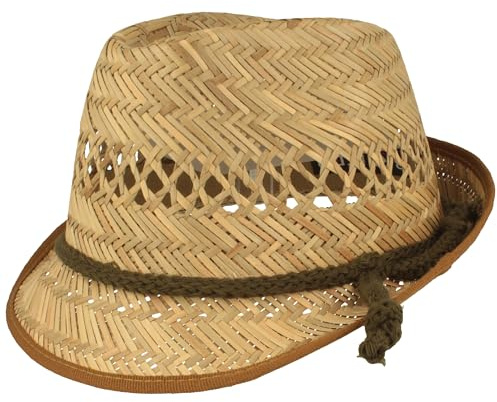 Breiter Cappello di Paglia per Bambini Cappello Estivo da Sole 100% Paglia per Ragazzi e Ragazze particolarmente Leggero e Comodo con Cordino Nastro Beige/Marrone 49