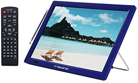 Trexonic Portable Rechargeable 14 Inch LED TV with HDMI, SD/MMC, USB, VGA, AV in/Out and Built-in Digital Tuner, Blue