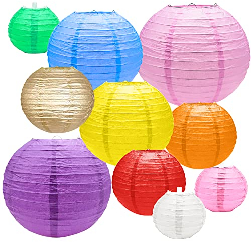 Lampions Bunt Papierlampenschirm Rund Papierlampions 20 Stück Papierlampe Lampenschirm Lampenschirme Aus Papier Papierlampion Papierlaternen für Draußen Partydekorationen (4” 6” 8” 10” 9 Farben)