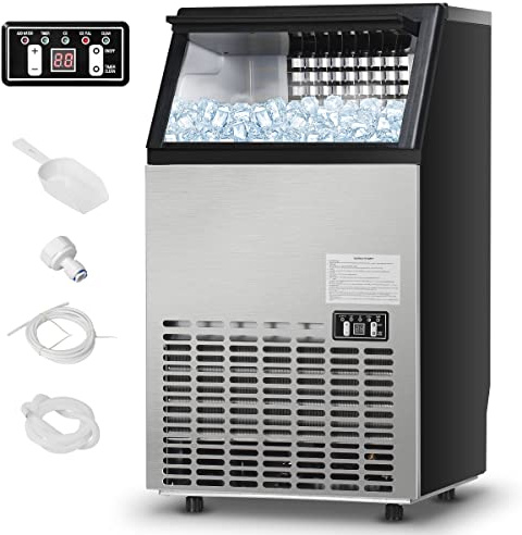 COSTWAY Commercial Ice Maker Machine, 50kg/24H Stainless Steel Ice Cube Maker, 15kg Ice Storage Capacity, Digital Control Refrigeration, Auto Clean Ice Making Machine for Bar Restaurant