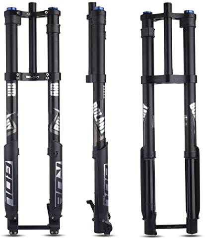 BOLANY Downhill Mountain Bike Air Suspension Front Fork Double Shoulder Inverted Aluminum Alloy Thru-Axle Boost Spacing 15 * 110mm Fork Fit for Disc Brake 26/27.5/29 Inch Tire (Straight Steerer)