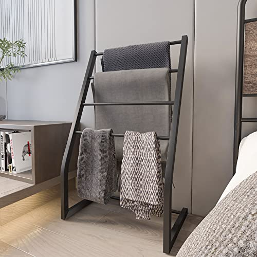 Honiter Towel Racks for Bathroom, 4 Tier Free Standing Bathroom Towel Rack, Black Metal Towel Holder Stand for Blanket Rack, Bathroom Poolside Beach, Next to Tub or Shower