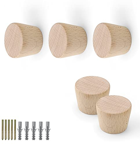 JANDH 5 Pièces Patères en Bois, Patères Coniques, Crochet en Hêtre Bonne Capacité de Charge, Adaptés Pour Suspendre des Vêtements, des Sacs, des Serviettes