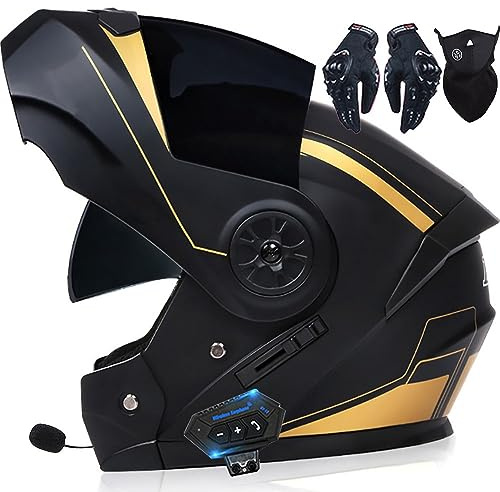 Motorcycle Helmet Flip-Up Modular Helmets with Bluetooth,DOT/ECE Approved Helmet Full Face Motorbike Helmet Scooter Helmet Crash Helmet Double Anti-Fog Visors Ideal for Men Women