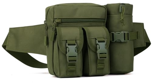 Huntvp Sac Banane,Sac de Ceinture Tactique Militaire avec Poche de Bouteille d'eau Homme Femme pour Sport Randonnée Camping Voyage Cyclisme Escalade Chasse Trekking Excursion (Armée Verte)