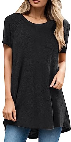 T-Shirt Manches Courtes Femme Long, Haut de Sport Grandes Tailles, Top Printemps et Été Couleur Unie, Chemise Casual Loose Confortable, Tunique Respirante Coupe Régulière, Sportswear Blouse