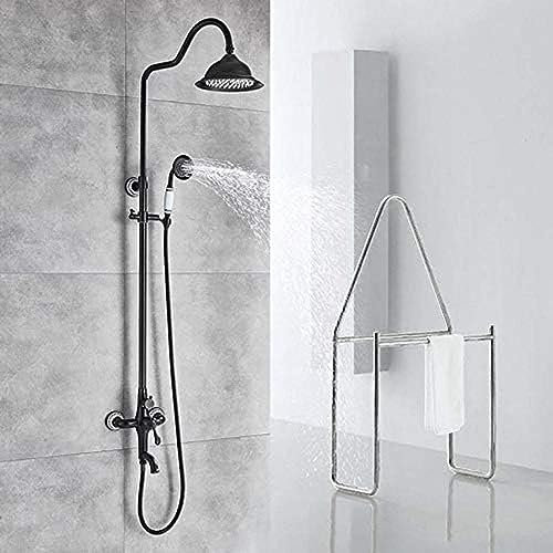 Schwarz-Bronze-Duschset aus Messing, 8-Zoll-Regenbad-Duscharmatur in der Wand, schwenkbarer Wannenauslauf, Duschsäule mit Handbrause, Duschsystem