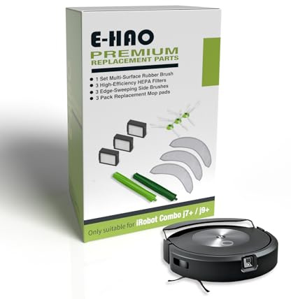 E-HAO Staubsauger-Ersatzteile für iRobot Roomba Combo j7+, j9+, Max 10 Modelle, 1 Set Gummiwalze, 3 Wiederverwendbare Wischpads, 3 HEPA-Filter und 3 Kantenwischbürsten