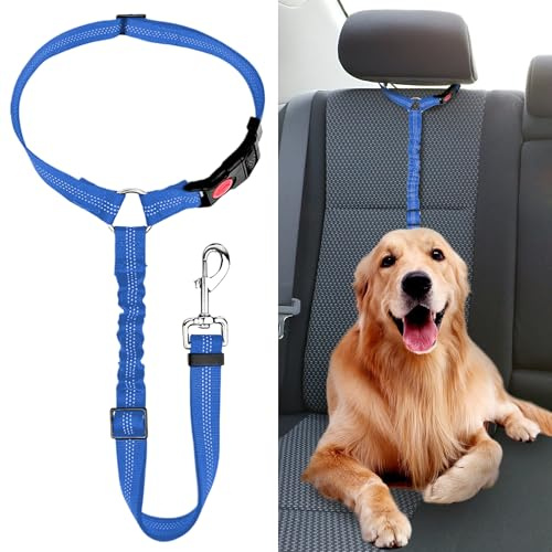 Cintura Cane Auto Regolabile Cintura Sicurezza per Cani Auto con Assorbimento degli Urti Elastico,Cintura Auto per Cani con Striscia Riflettente Prevenire interferenze con la guida