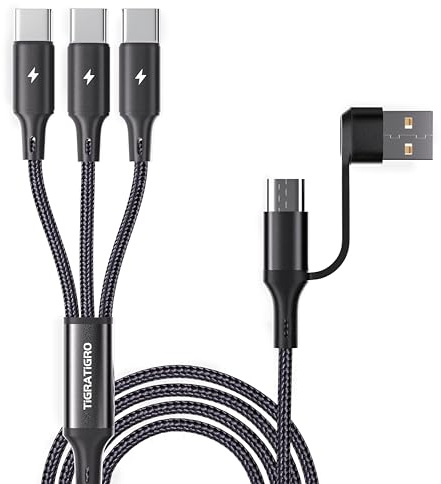 tigratigro Multi Cavo di Ricarica, 3 in 1 Multiplo Cavetto [1.2M] Multiplo Cavetto con 3 Cavo Nylon USB Tipo C, con Adattatore USB C Femmina a USB Maschio