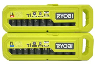RYOBI 1/2 in SAE & Metric Deep Impact Socket Set, 6 Point (22-Piece), Black