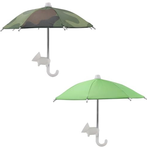 KOOTAU 2 Sets Phone Umbrella, Green and Camouflage Phone Umbrella with Suction Cup for Phone, Universal Adjustable Sun Shade Cover for Phone