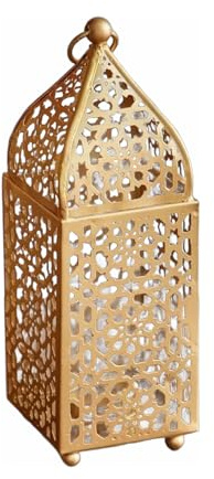 Marrakesch orientalische Laterne Windlicht aus Metall in edlem Gold Zayla 22cm groß | Marokkanische Kerzenhalter Teelichthalter modern als stilvolle Balkon Garten oder Wohnzimmer Deko