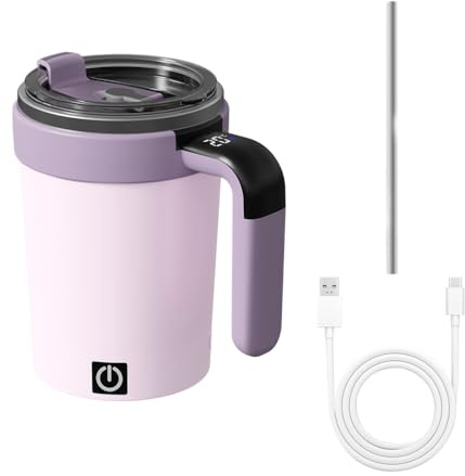 Tazza Frullatore, 380ML Tazze Automatica Magnetico con Coperchio e Cannuccia con Display della Temperatura, Tazzine Automescolante per Caffè per Casa Viaggio Ufficio, Tazza per Frullatore Elettrico