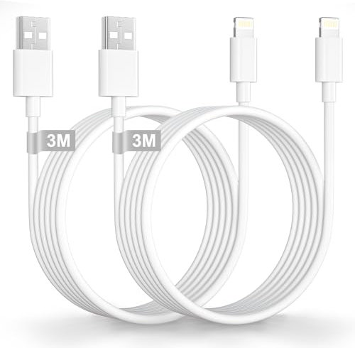 Cable iPhone 3M 2Pack [MFi Certificado], Cable Cargador iPhone Largo Cabo Lightning USB Cablo iPhone Carga Rápida iPhone cable para iPhone 14 13 12 11 Pro Max XS XR X 8 7 6 5 SE, iPad, iPod, AirPod