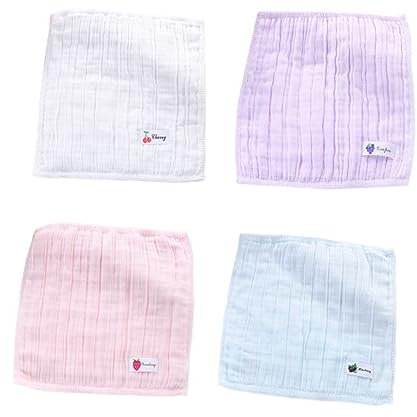 KOMBIUDA 4 Stück Taschentuch aus reiner Baumwolle aus Snap- -Lätzchen neugeborene rülplappen Kindertücher mit Kapuze Haube kinderhandtücher handtuch -Handtuch Waschlappen