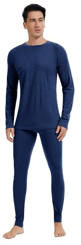 Woolcano - Conjunto térmico para hombre, 100% lana merino, ropa interior técnica ligera para esquiar, actividades al aire libre e invierno, 190 Azul marino, L