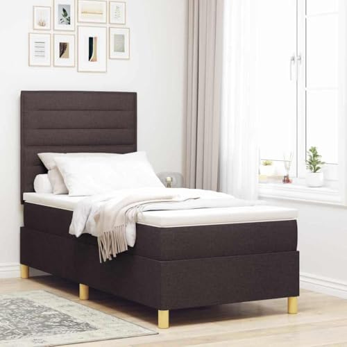 vidaXL Mörkbrun Tyg Boxspring Säng Med Madrass & LED Lampa 80X200 cm Fläckbeständig Sänggavel För Sovrum Möbel Topp Mjuk Beröring Modern Enkel Stilig Kompakt