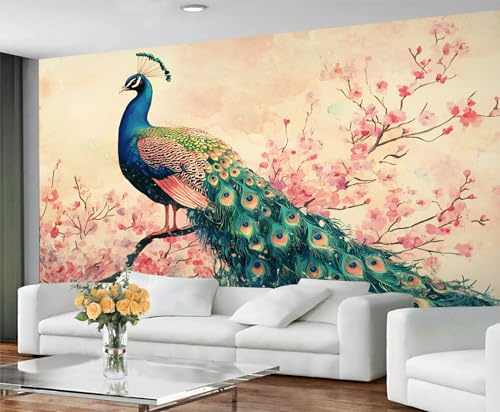 GIVLWF Wallpaper - Peacock Home Decor & Mural, Self Adhesive Wallpaper for Living Room, Traditional Painting Wall Mural, Elegant Peacock Bedroom Wall Paper, Peel and Stick