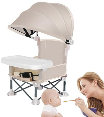 Ylnailky Chaise Haute Pliante Portable Pour Bébé,Siège de Voyage avec Plateau pour Jeune Enfant | Siège Repas Pliable Avec Pare-Soleil Pour Maison Voyage Pique-Nique Plage