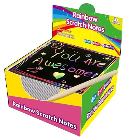 TOWARDSNAN Crafty - Confezione di 100 fogli colorati con penna per progetti artistici, collezione di carta da grattare, per bambini