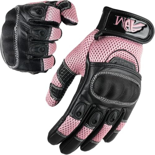 ADM Guantes deportivos para mujer, de piel de vaca, ligeros, de verano, para motocicleta, conducción, escalada, senderismo, equitación, carreras, en 4 colores elegantes, 9001 LDY (9001 rosa LDY, XS)