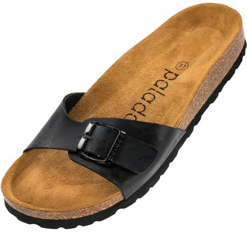 Palado Pantoletten Damen Malta Texas - modische Sandalen Made in Spain - bequeme Hausschuhe mit dämpfendem Kork-Fußbett - elegante Sommerschuhe Schwarz UK7 - EU40