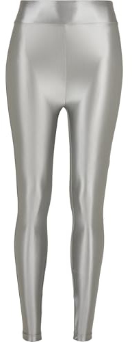 Urban Classics Leggings para Mujer de Cintura Alta, Brillantes y metálicos, Disponibles en Muchos Colores, Tallas XS a 5XL, Plateado Oscuro, 5XL
