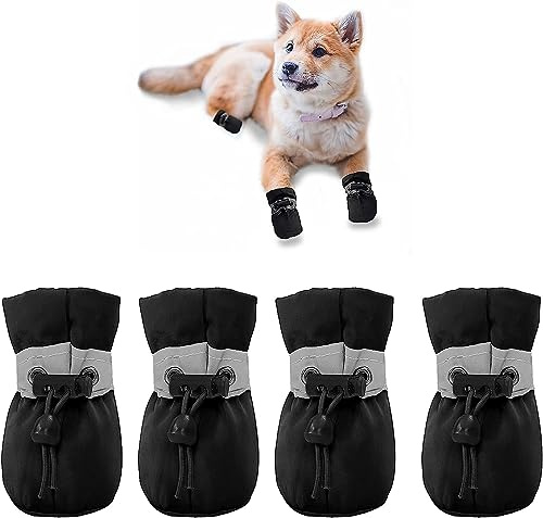 YAODHAOD Anti-Slip Dog Boots, Comfortable Soft-Soled Shoes With Reflective Straps, Paw Protector for Small Dogs (5, Black)