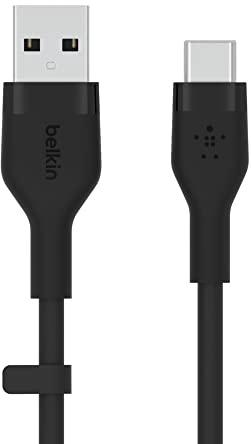 Belkin BoostCharge Flex silicone USB C charger cable, USB-IF certified USB type A to USB type C charging cable for iPhone 16, 15, Galaxy S24, S23, iPad, MacBook, Note, Pixel and more - 1m, black