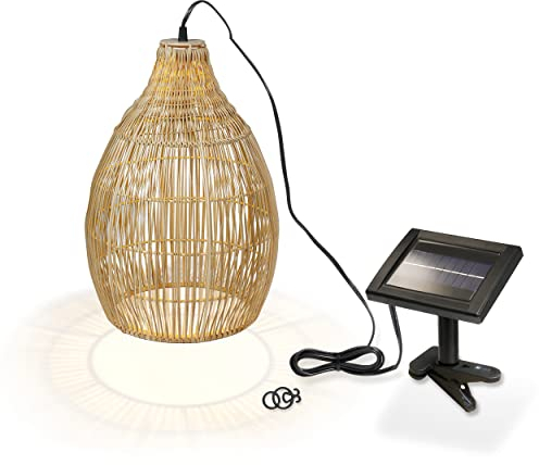 Esotec Solar Hängeleuchte Kairo, Boho Stil, LED warmweiß, Kabel 5m, 45 lm, Leuchtdauer 8 Stunden, Polyrattan, Metall, außen, outdoor, 30x43cm, IP44, Höhe 43cm, 102239