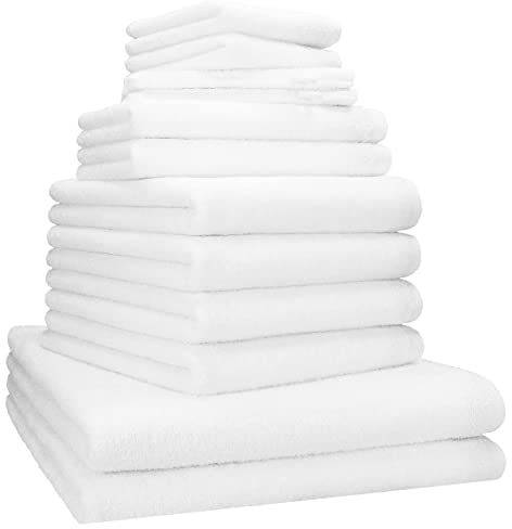 Betz Berlin Handtuch-Set 12-teilig – 100% Baumwolle – Oeko-TEX® Zertifiziert – extra saugfähig & weich – hohe Grammatur – Duschtücher, Handtücher, Gästetücher & Waschhandschuhe Farbe Weiß