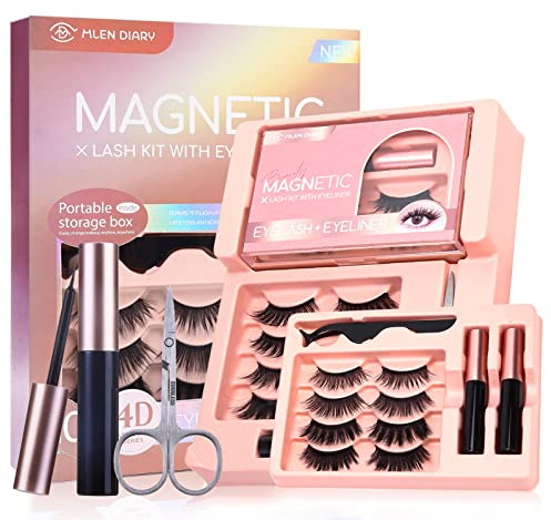 Mlen Diary Ciglia Magnetiche con Eyeliner e Scatola Portatile Mixed 10-Style Magnetic Ciglia Finte False Eyelashes Natural Look Ciglia 10-Pair