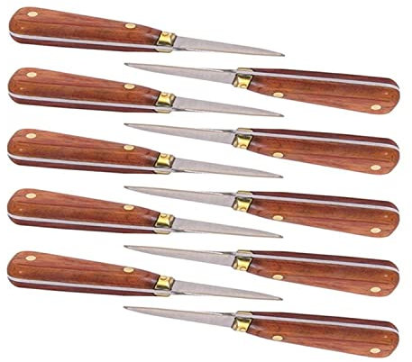10 cuchillos para ostras con mango de madera de 16 cm