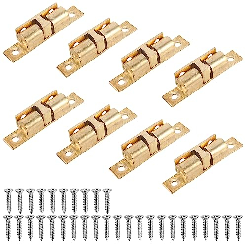 Pizsieat 8 Stück Kugelschnäpper Möbelschnapper Messing Schrankverschluss Doppelkugelschnäpper Türschnapper mit Schrauben für Holz Schranktüren, Innentüren, Schuhschrank, Bodenluke