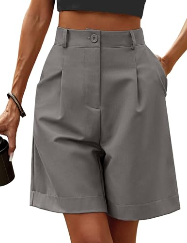 Zeagoo Pantaloncini Donna Estivi Vita Elastica a Vita Alta Bermuda | Pantaloncini Casual| Gamba Larga Lavoro con Tasche