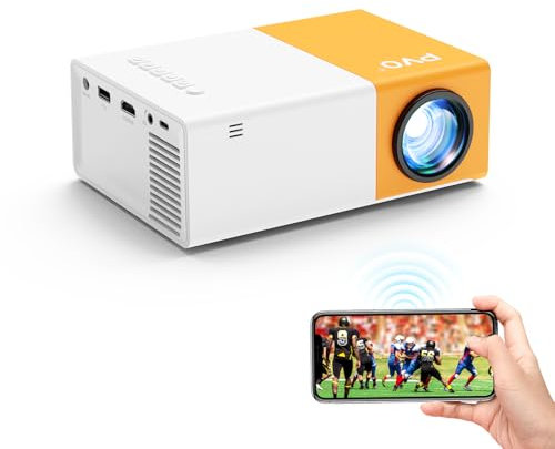 PVO Projector WiFi Portable Movie Projector 1080P, Phone Screen Can Be Mirrored to VideoProjector via WiFi or via data cable, Compatible with Smartphone/Tablet/Laptop/TV Stick/PS/Type-C/USB Drive