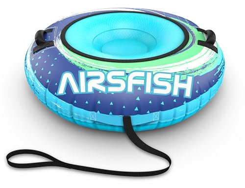 Airsfish Inflatable Snow Tube, Heavy-Duty with Premium Canvas Cover and Nylon Handles, Thickened Bottom Winter Toboggan Sled, for Adults, Kids, 47 Inches