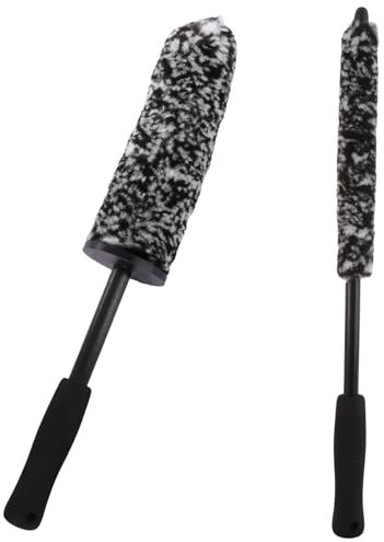 ASelected 2 Pcs Car Wheel Brushes,Soft Alloy Wheel Brush Microfibre,Rim Cleaning Brush Long Handle Vehicle Wheel Brushes Kit,Black Brush for Cleaning Car Wheel,Different Size Bendable Car Tire Brush