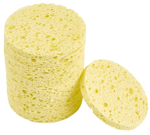 GORGECRAFT 12 st återanvändbara sminkborttagningssvampar ansiktsrengöring svamp makeupsvampar platt rund ansiktstvätt svampar gula sminksvampar för daglig rengöring mild exfolierande sminkborttagning