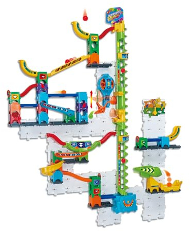 VTech - Marble Rush Ultimate Vertical Run V100E - Circuit à Billes Électronique à la Verticale, 93 Pièces et 10 Billes - Jeu de Construction à Fixer - Cadeau Enfant Dès 6 Ans - Contenu en Français