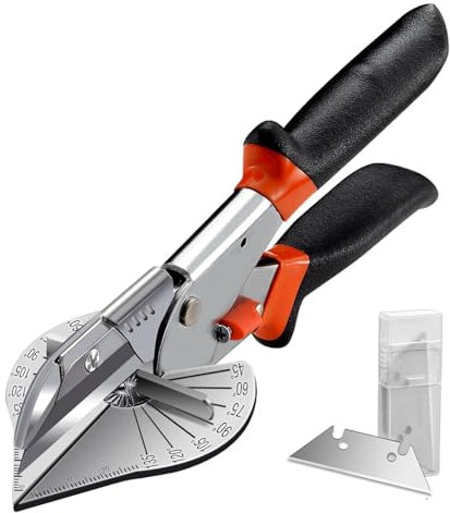 Multi-Angle Miter Shears, 45-135 Degree Trim Cutter, Hand Tool for Wood and PVC, with 2 Spare Blades