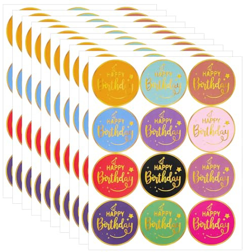HJZHII 120 adesivi di buon compleanno, sigilli rotondi per buste di compleanno in lamina d'oro adesivi per compleanno etichette adesive personalizzate per sacchetti regalo per confezioni regalo